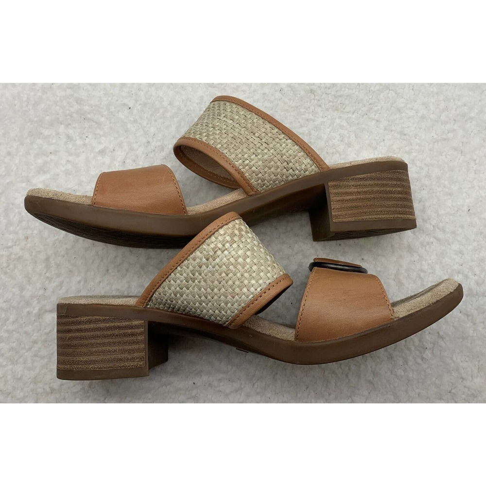 Dansko Debby Wedge Sandals Womens 39 Full Grain Raffia Tan Brown Leather Woven - Picture 8 of 14